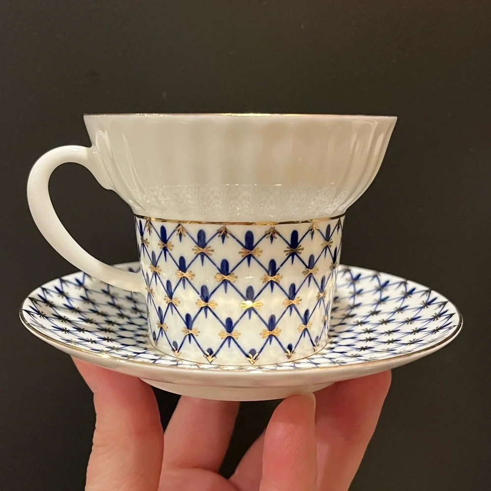 Lomonosov Imperial Bone China Porcelain Coffee Cup Wave Cobalt Net 155 ml